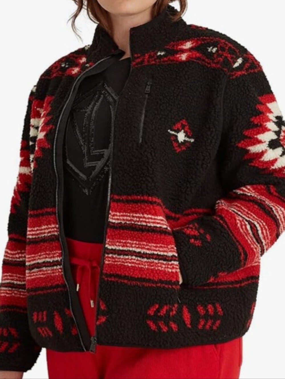 Lauren Ralph Lauren Faux Shearling Southwestern Aztec Jacket XXL Tribal Sherpa
